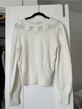 Joie White Floral Appliqué Crewneck Sweater